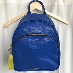 Electric blue snakeskin leather mini backpack
